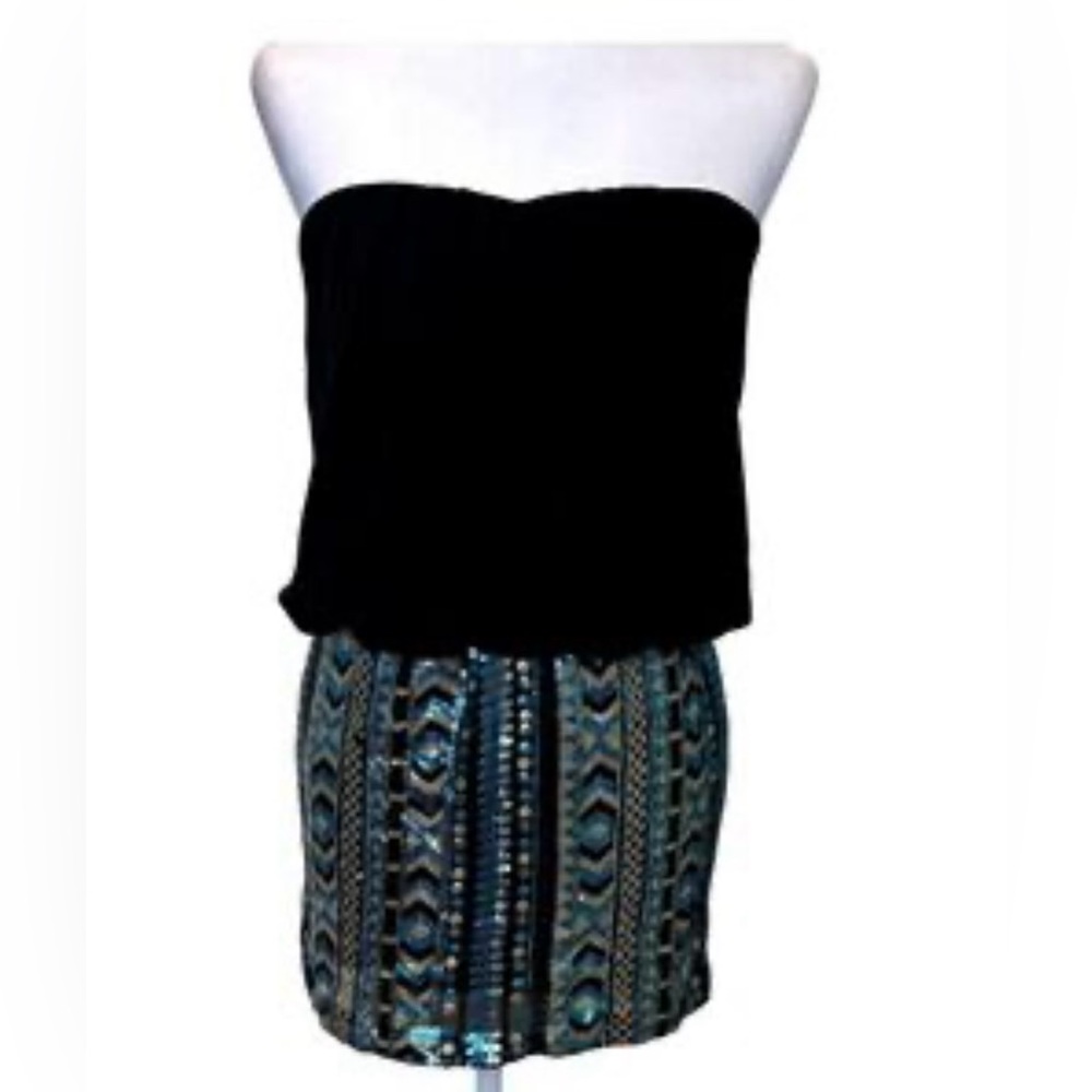Black and Blue Strapless Sequins Mini Dress.  Size 12 based on measurements